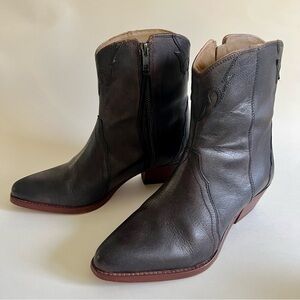 Free People Dark Leather Western Ankle Boots